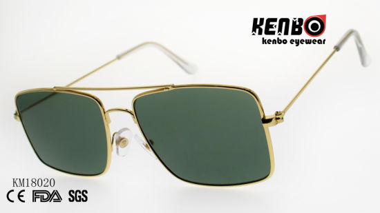 fashion Metal Sunglasses with Square Frame and Double Bridges Km18020