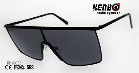 Fashion Metal Large Square Sunglasses with One Piece Lens Km18025