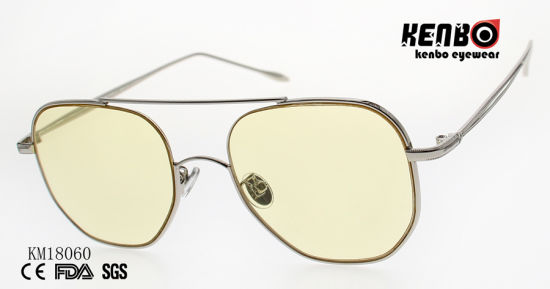 Fashion Metal Sunglasses with Double Bridges and Polygonal Lens Km18060