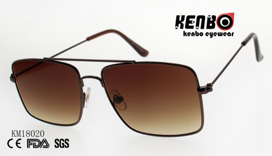 fashion Metal Sunglasses with Square Frame and Double Bridges Km18020