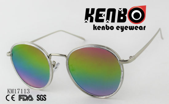 Plastic Combine Metal Round Frame with Colourful Lens Choices Km17113 Hottest Sale Sunglasses