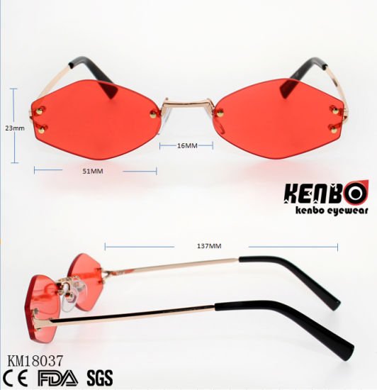 Special Design Frameless Metal Sunglasses with Polygonal Lens Km18037